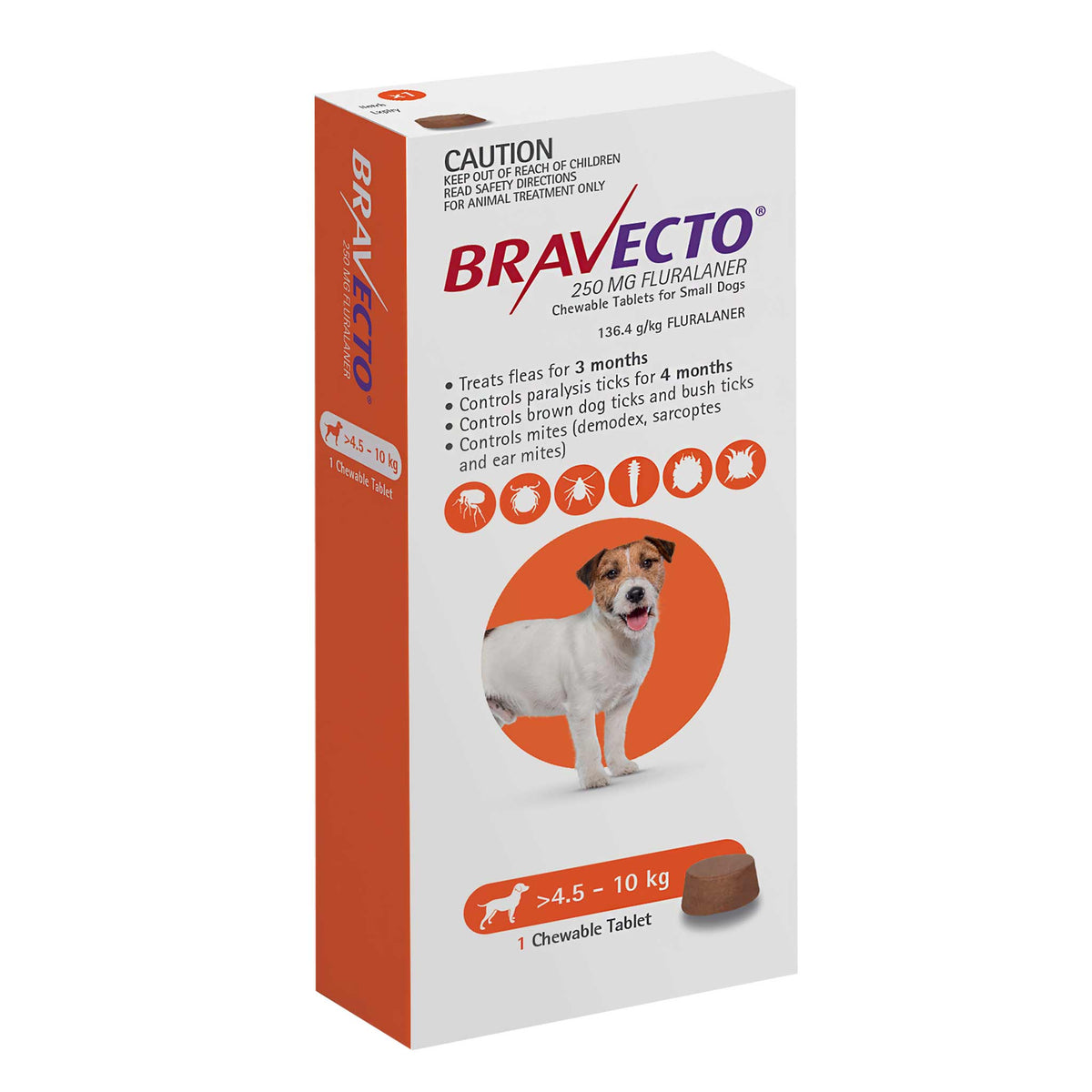 Bravecto 3-Month Chews for Small Dogs 4.5-10kg (Orange)