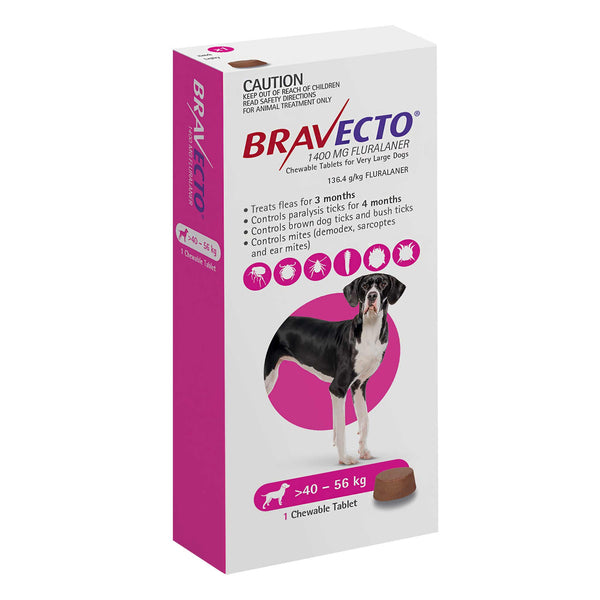 Bravecto Pink for Very Large Dogs 4056kg Single Chew vetnpet DIRECT