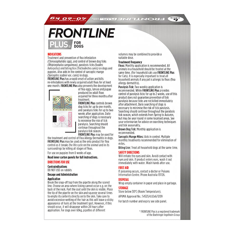Frontline Plus for X/Large Dogs 40 to 60kg (88-132lb)