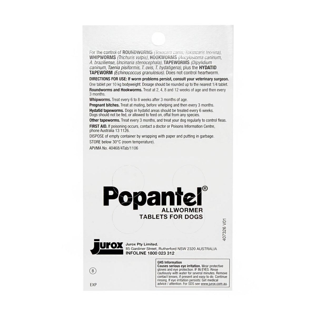 Popantel Allwormer for Dogs 10kg - 4 Tablets