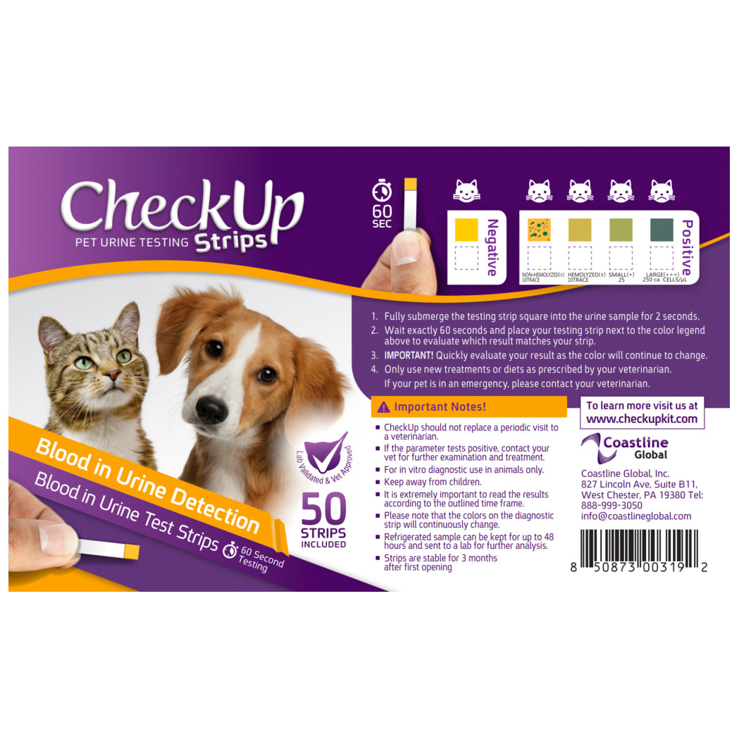 CheckUp Dog &amp; Cat Urine Testing Strips for Detection of Blood in the Urine - 50 Pack