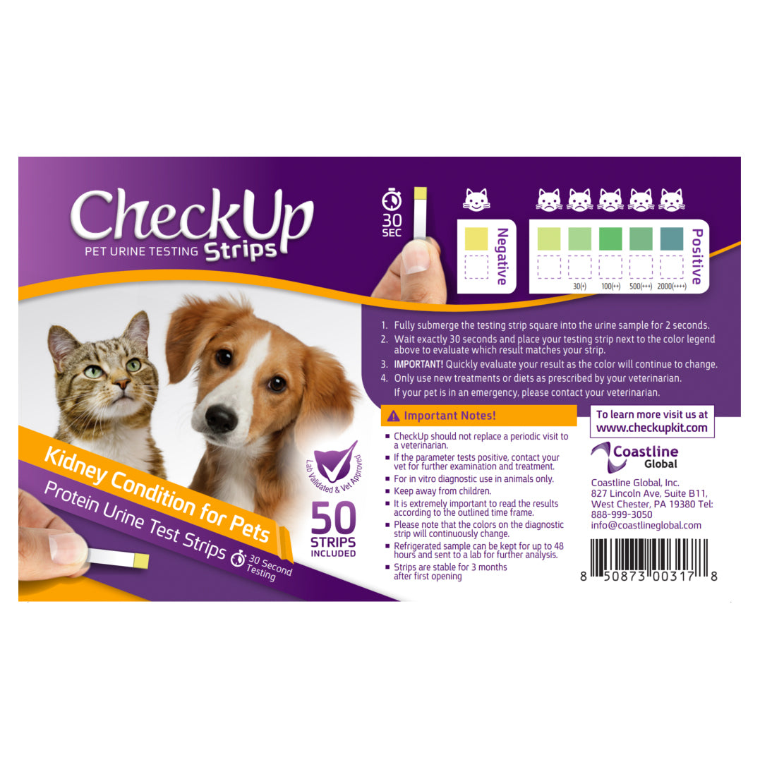 CheckUp Dog &amp; Cat Urine Testing Strips for Detection of Kidney Condition - 50 Pack