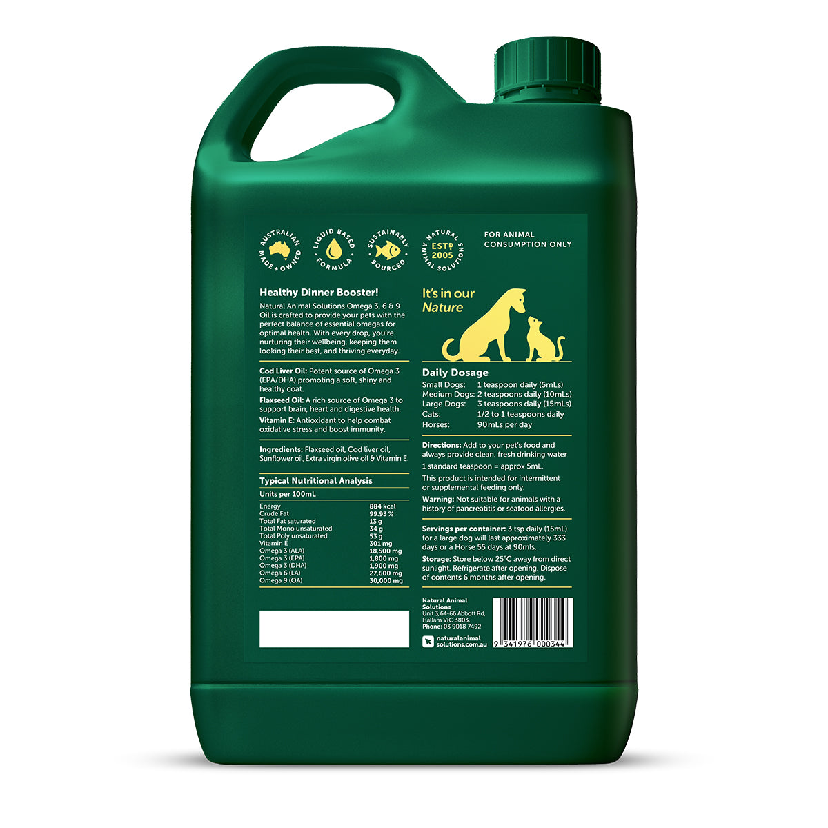 Natural Animal Solutions Omega 3, 6 & 9 Oil for Dogs and Horses