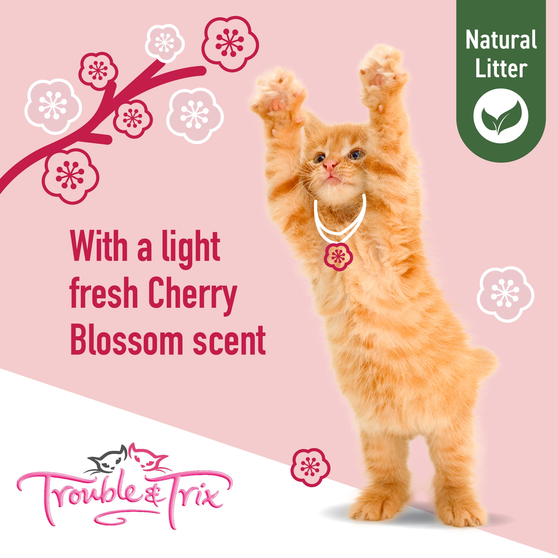 Trouble & Trix Tofu Cherry Blossom Scent Clumping Cat Litter Pellets 10L