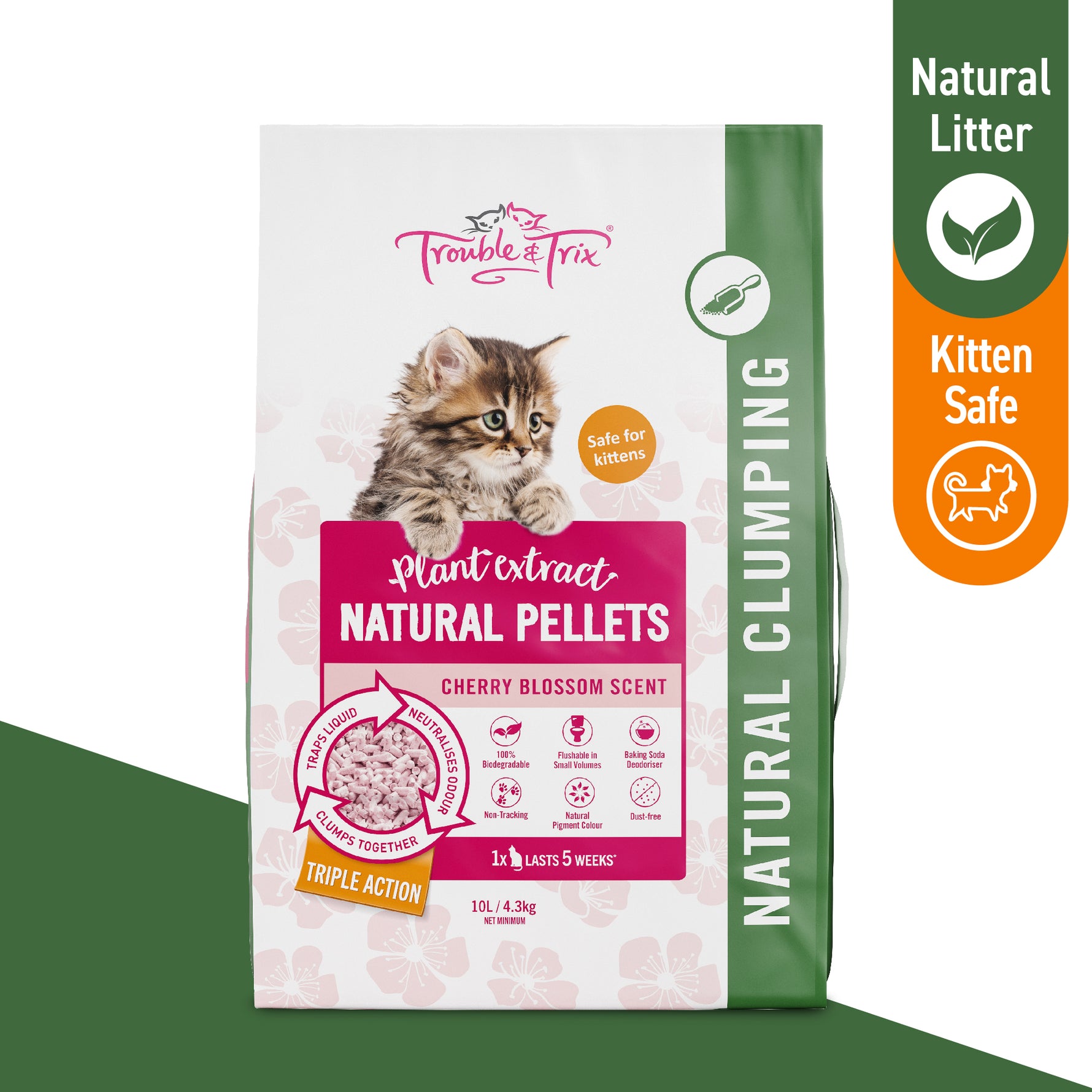 Trouble & Trix Tofu Cherry Blossom Scent Clumping Cat Litter Pellets 10L