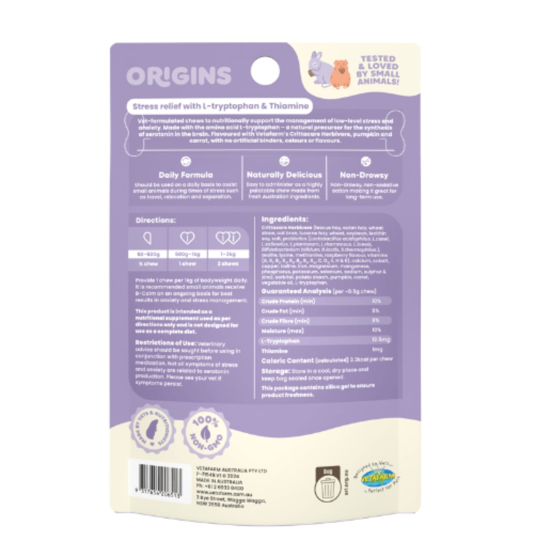 Vetafarm Origins B-Calm Chews for Small Animals - 60 Chews