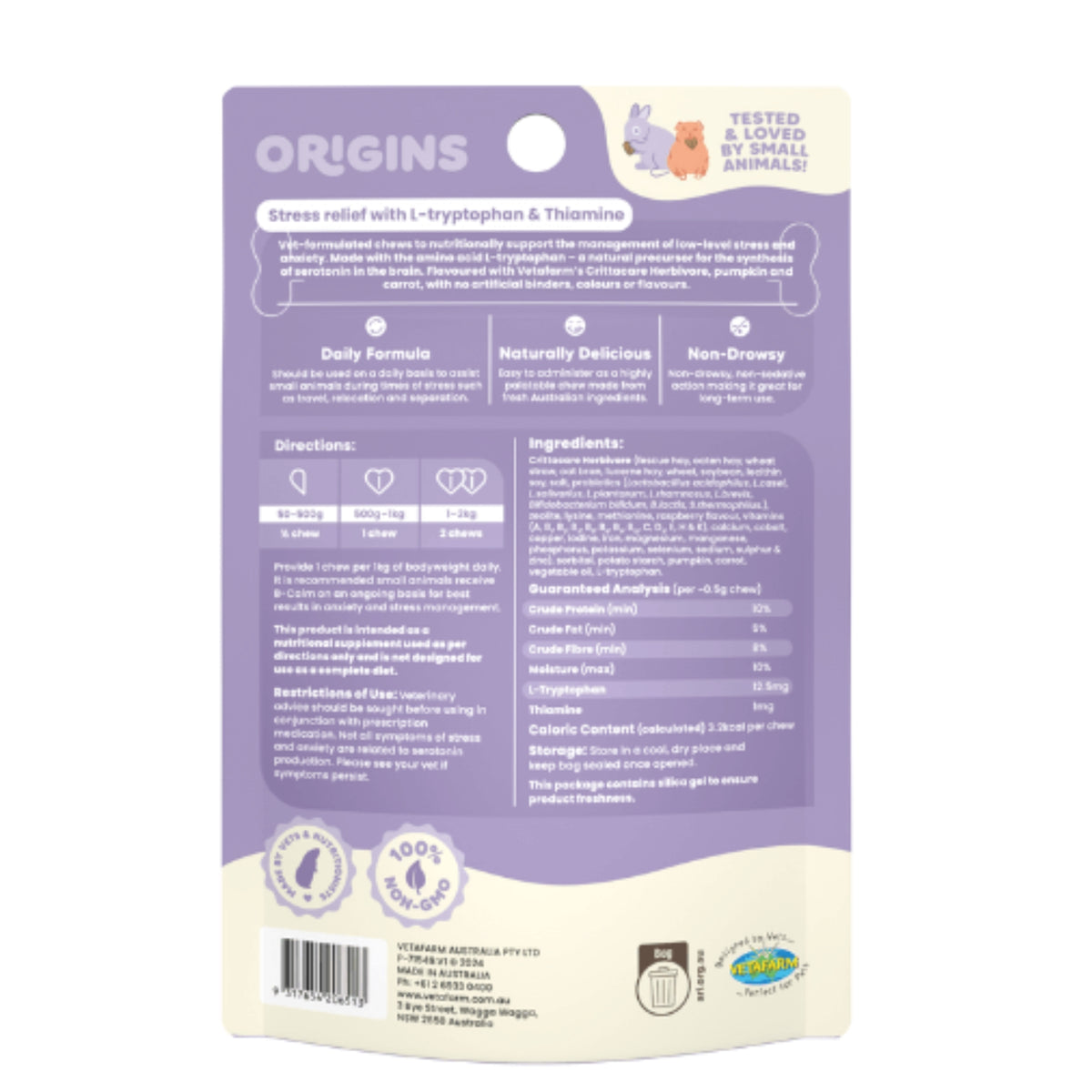 Vetafarm Origins B-Calm Chews for Small Animals - 60 Chews