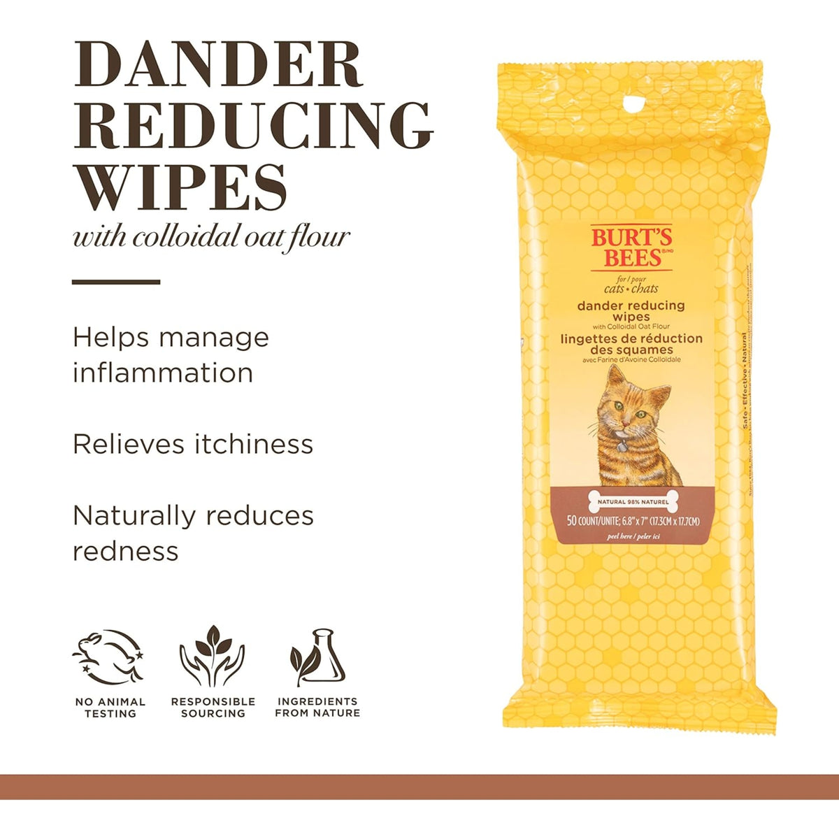 Burt's Bees Cat Dander Wipes - 50 pack