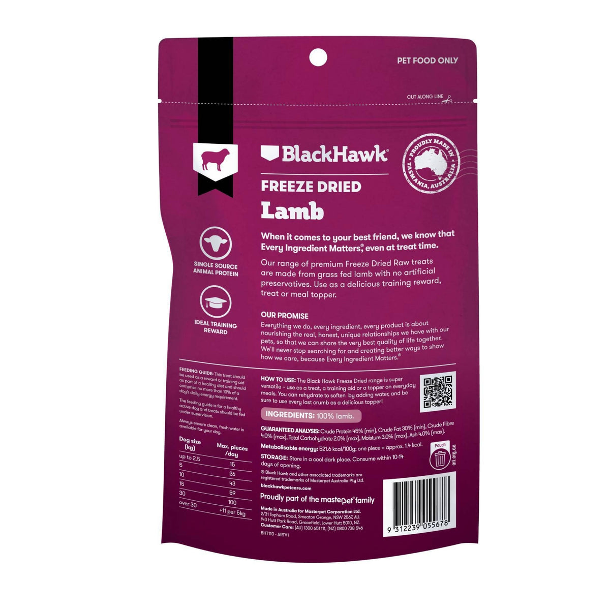 Black Hawk Freeze Dried Lamb Dog Treats 50g