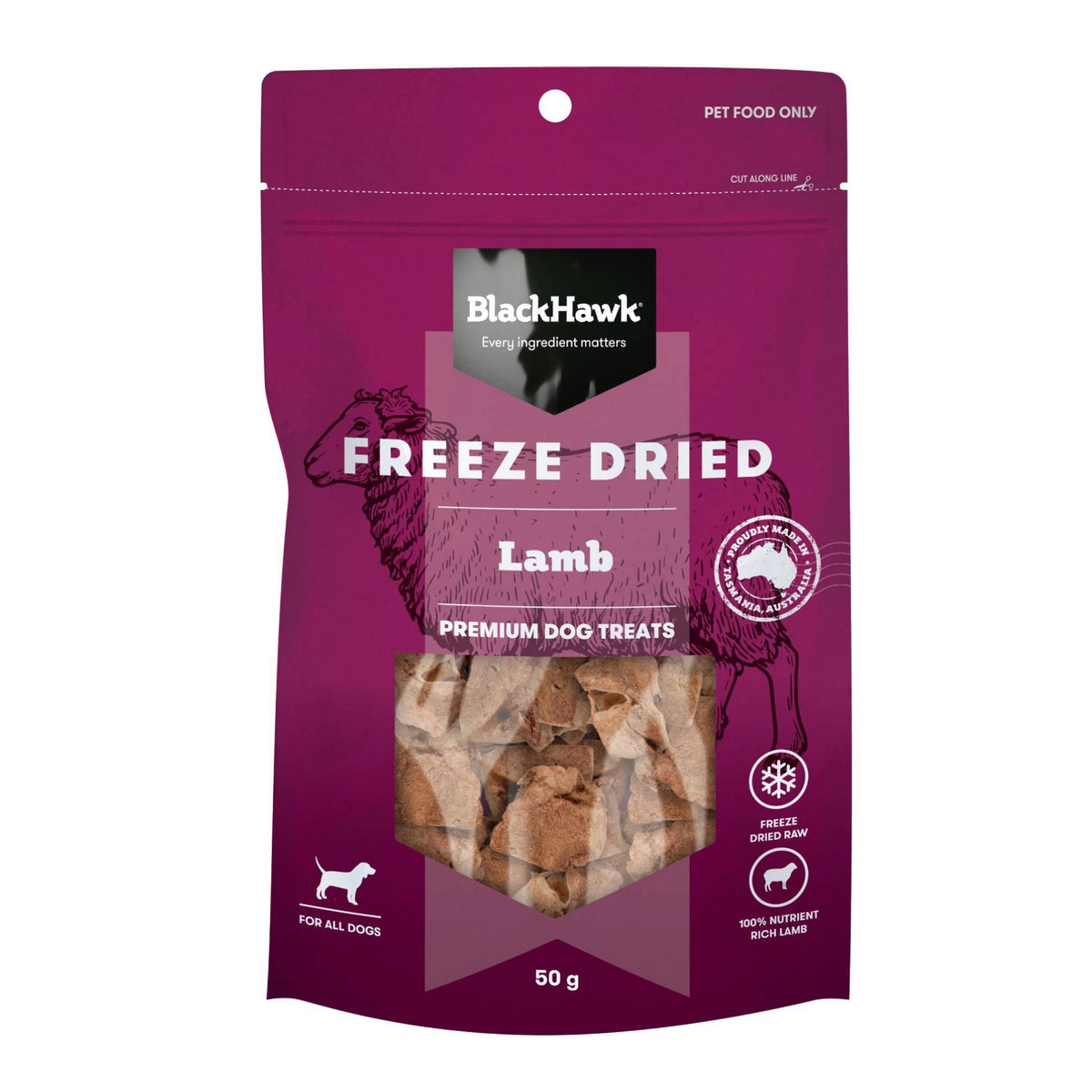 Black Hawk Freeze Dried Lamb Dog Treats 50g