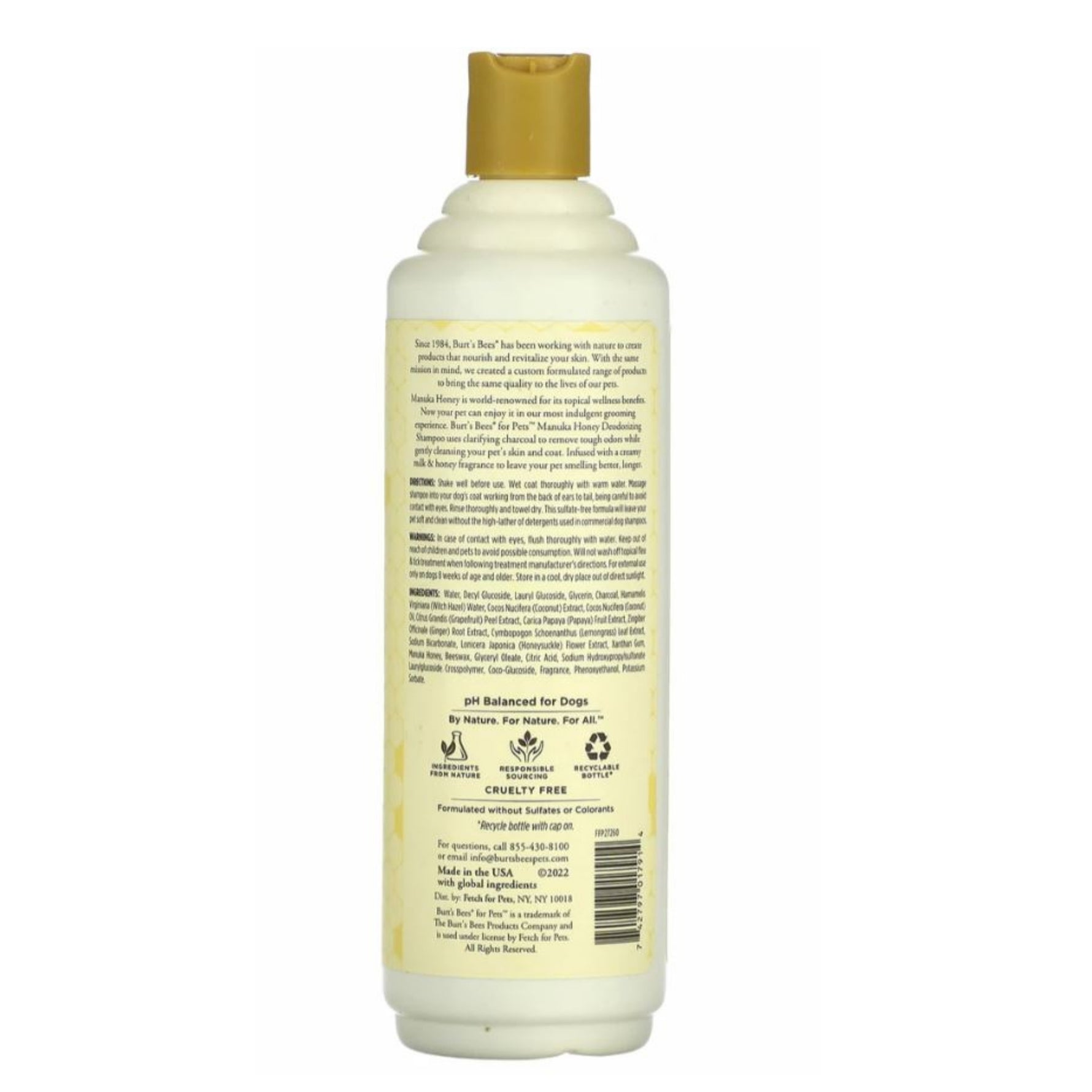 Burt’s Bees Manuka Honey Deodorizing Shampoo with Charcoal for Dogs 473mL
