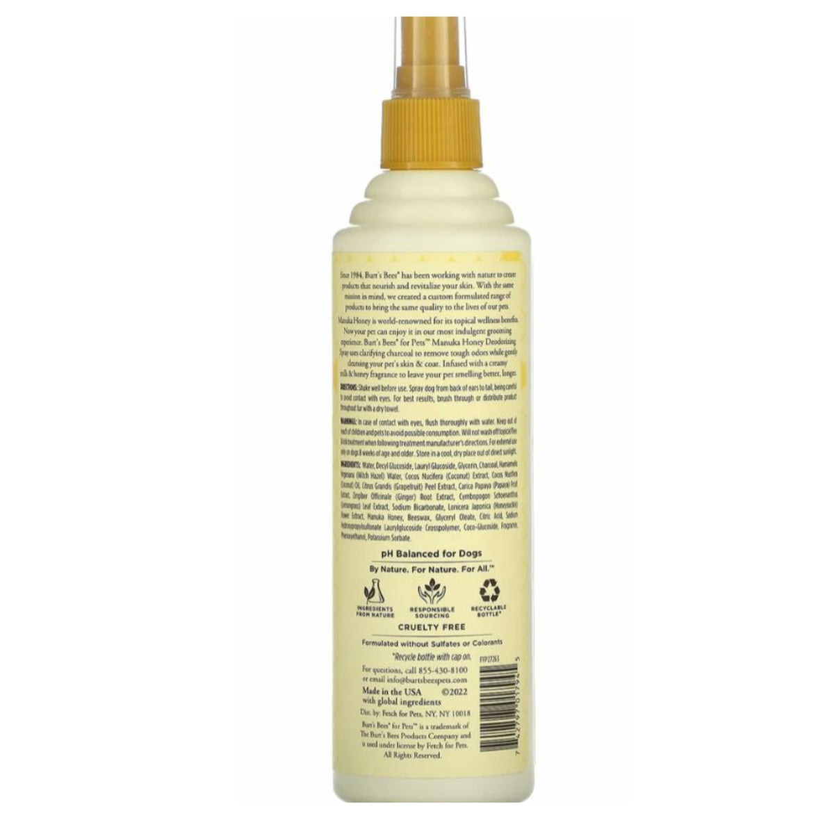 Burt’s Bees Manuka Honey Deodorizing Spray with Charcoal for Dogs 296mL
