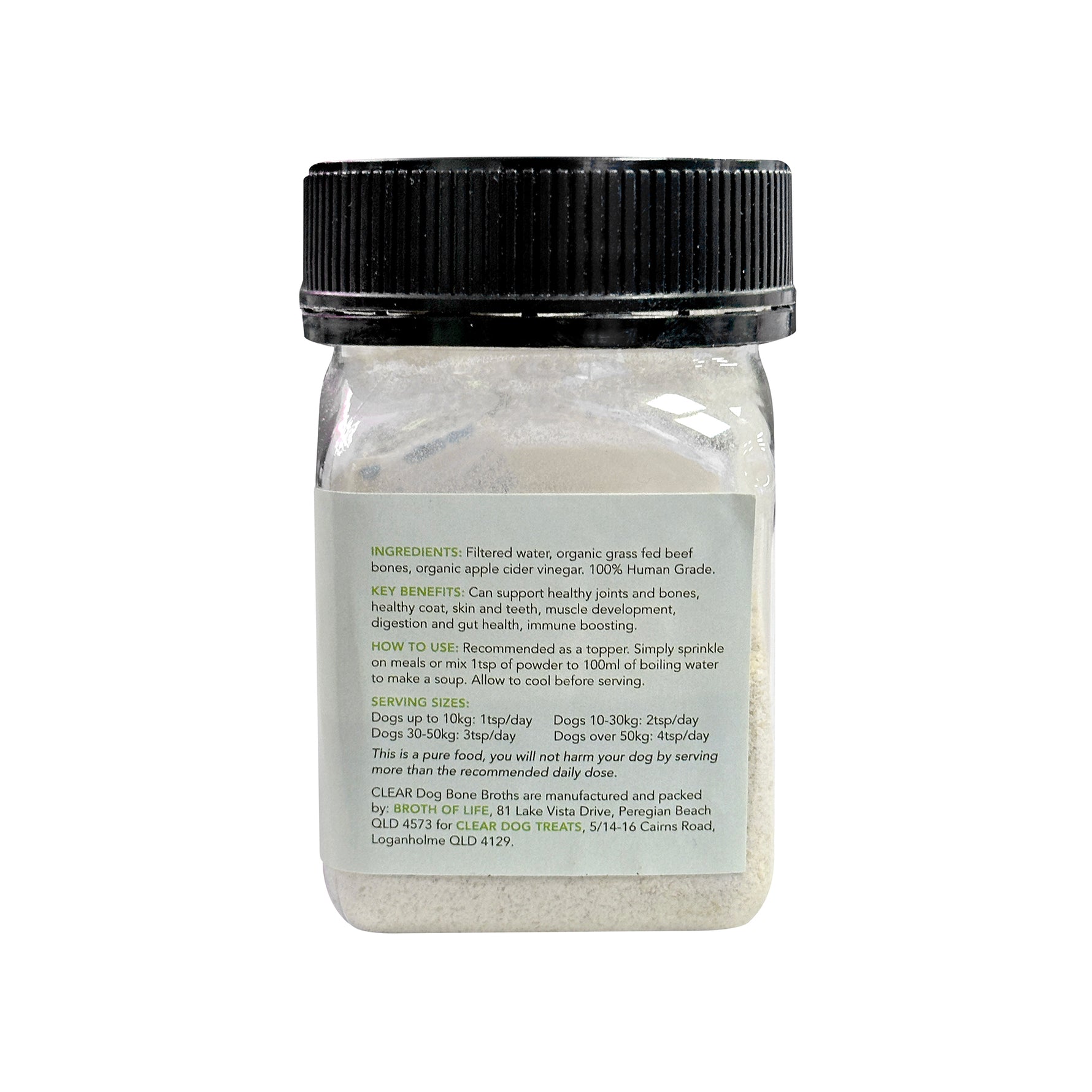 CLEAR Dog Treats Organic Beef Bone Broth Powder for Dogs