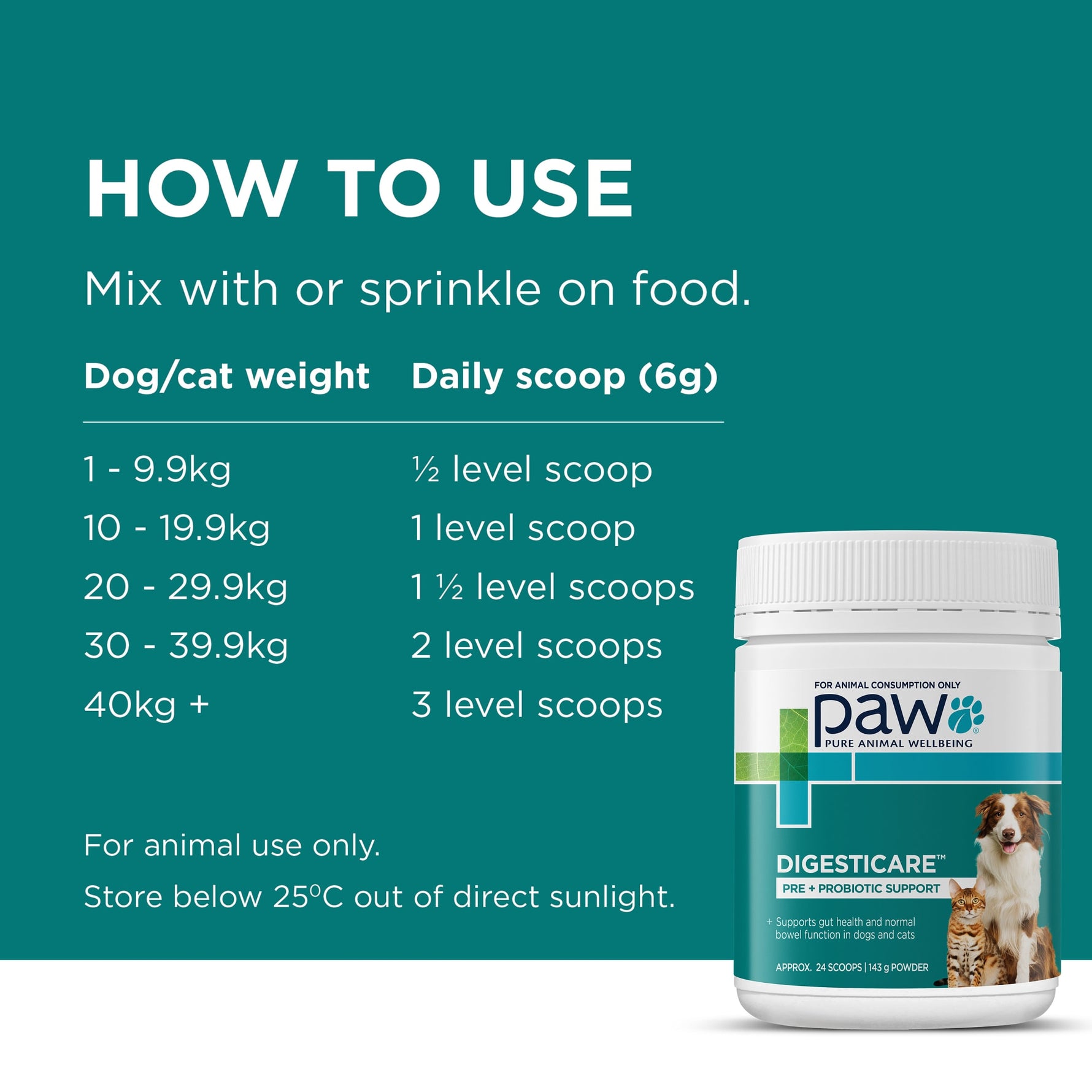PAW DigestiCare Pre + Probiotic Support 143g