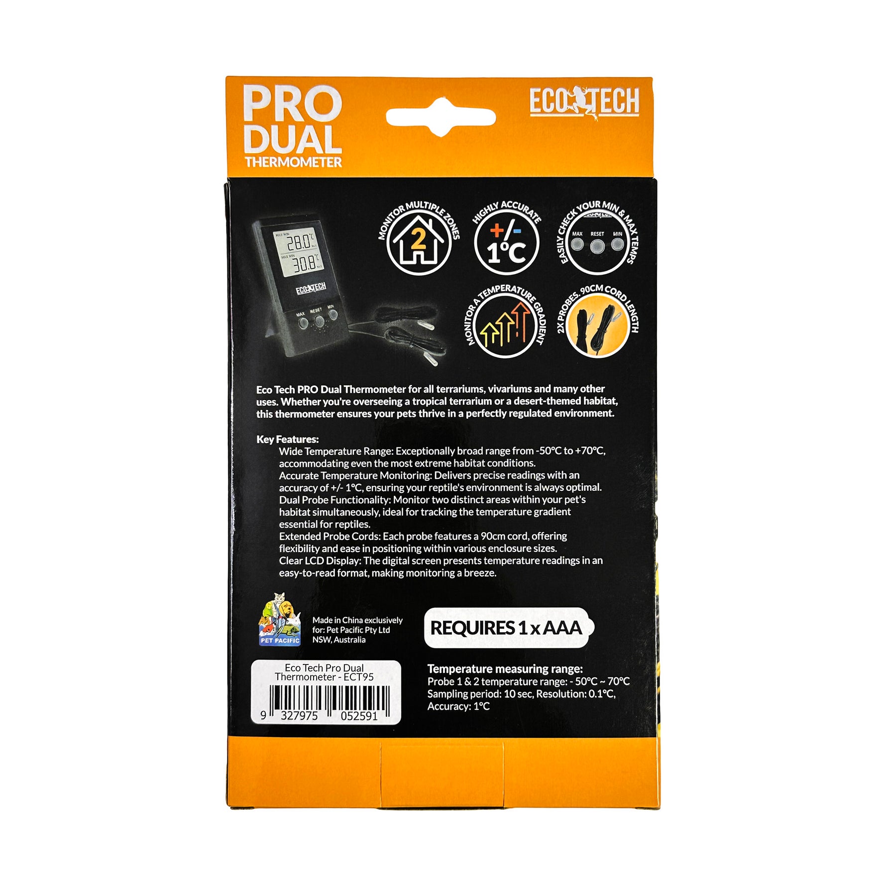 Eco Tech PRO Dual Probe Terrarium Thermometer