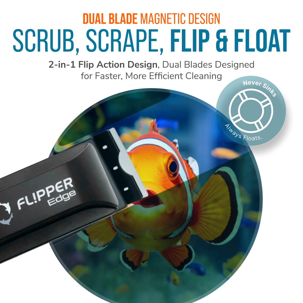 Flipper Edge Dual Blade Magnetic Aquarium Algae Cleaner