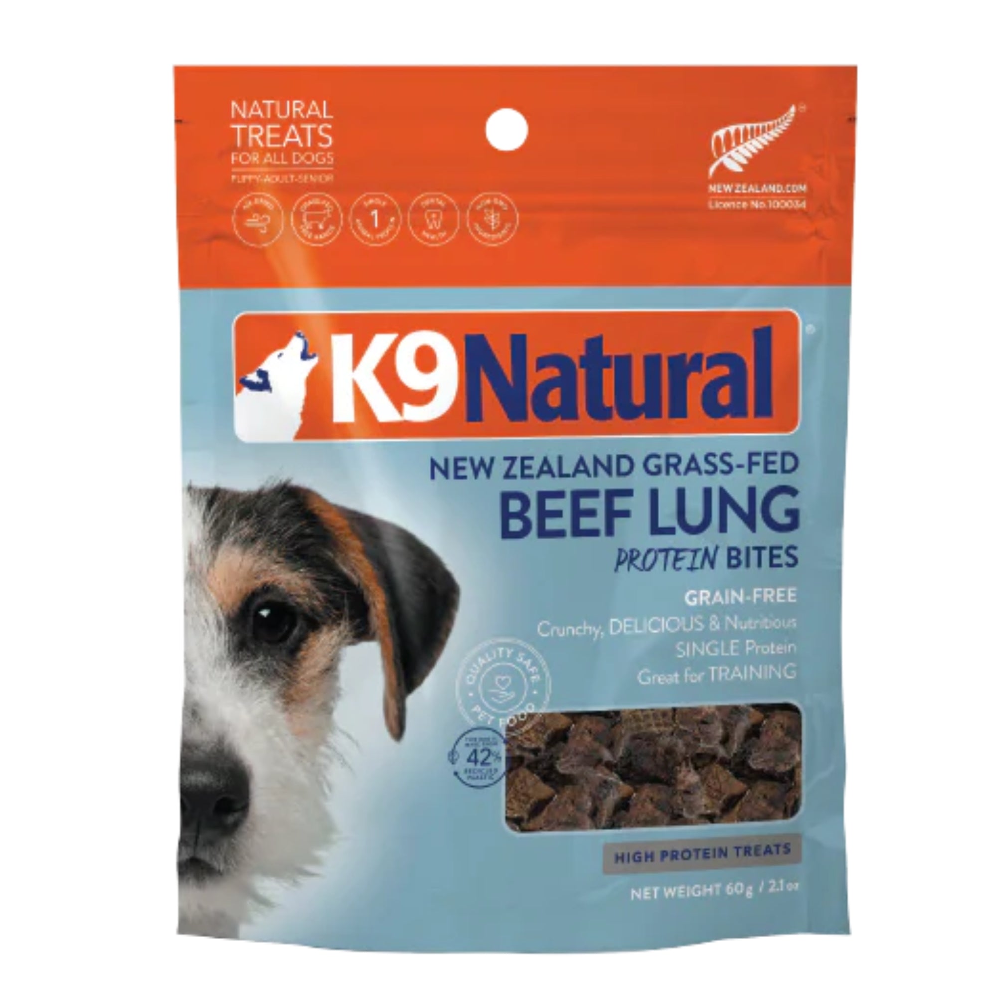 K9 Natural Beef Lung Protein Bites Dog Treats 60g