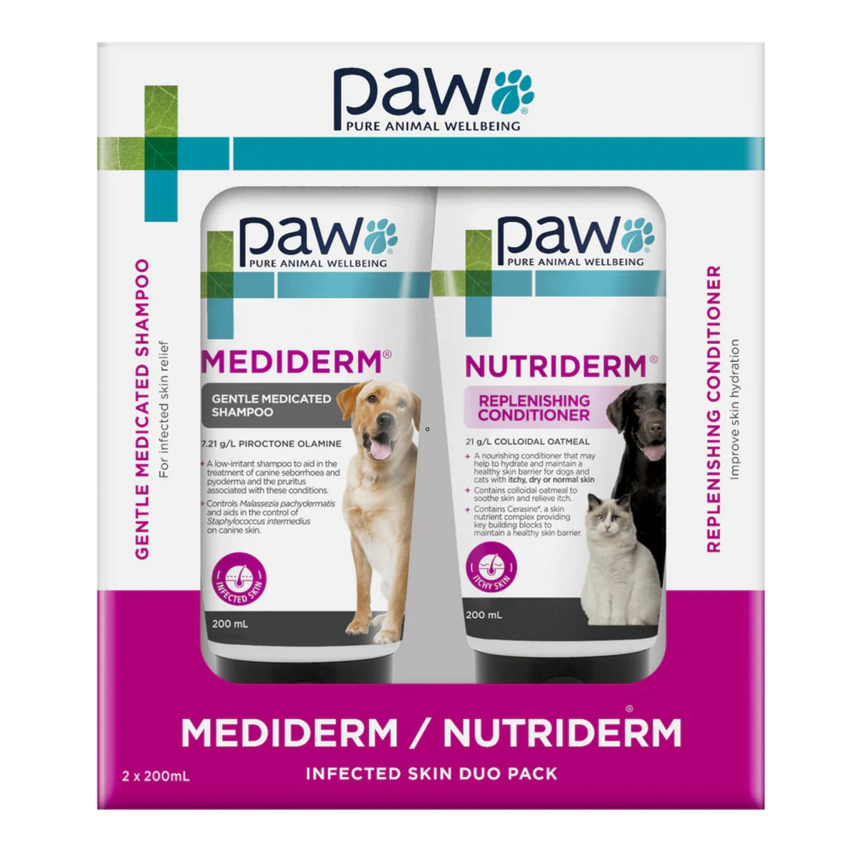 PAW MediDerm/NutriDerm Infected Skin Shampoo & Conditioner Duo Pack