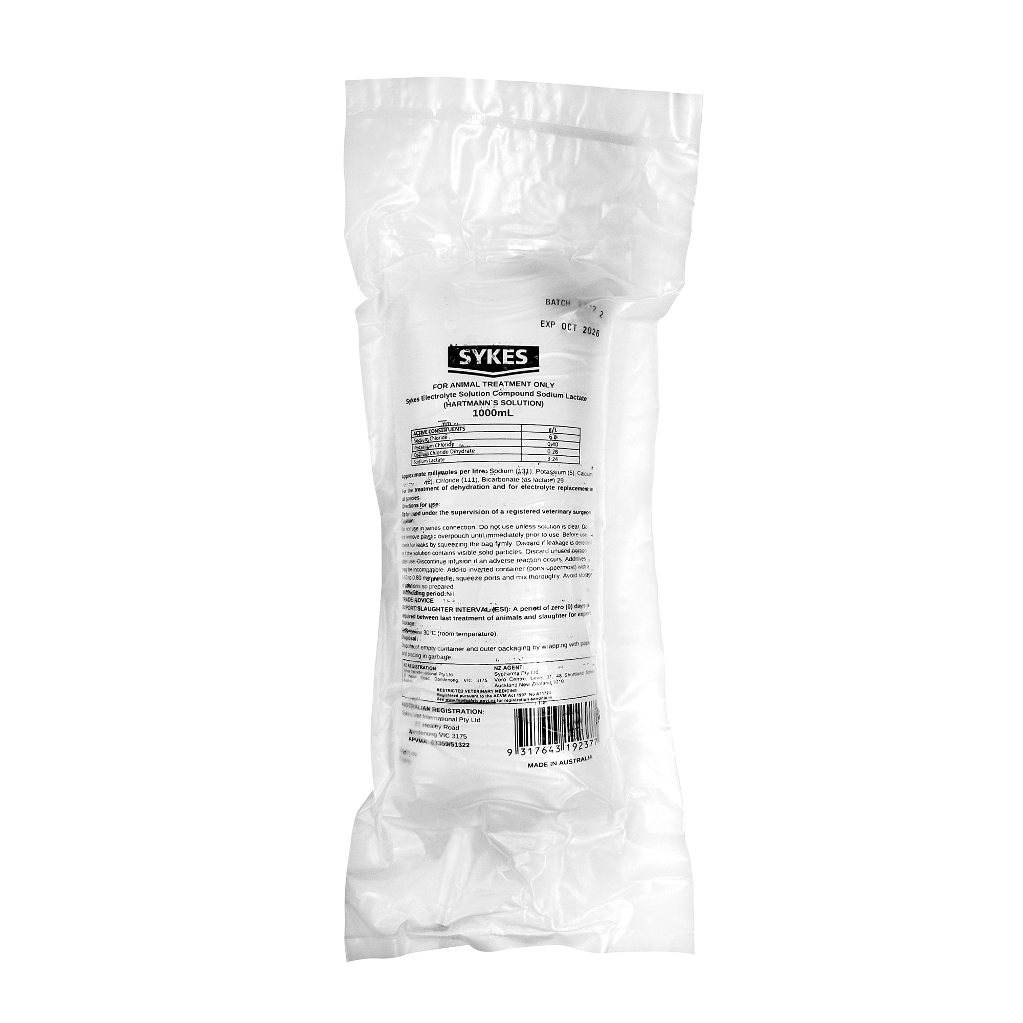 Sykes Hartmann's IV Infusion Solution 1L | vet-n-pet DIRECT