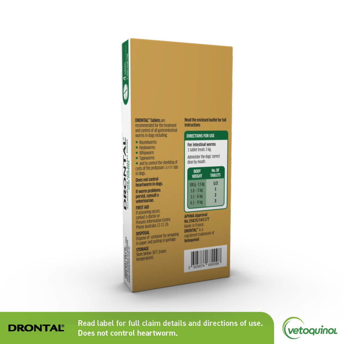 Drontal Allwormer Tablets for Small Dogs and Puppies, 4 Tablets