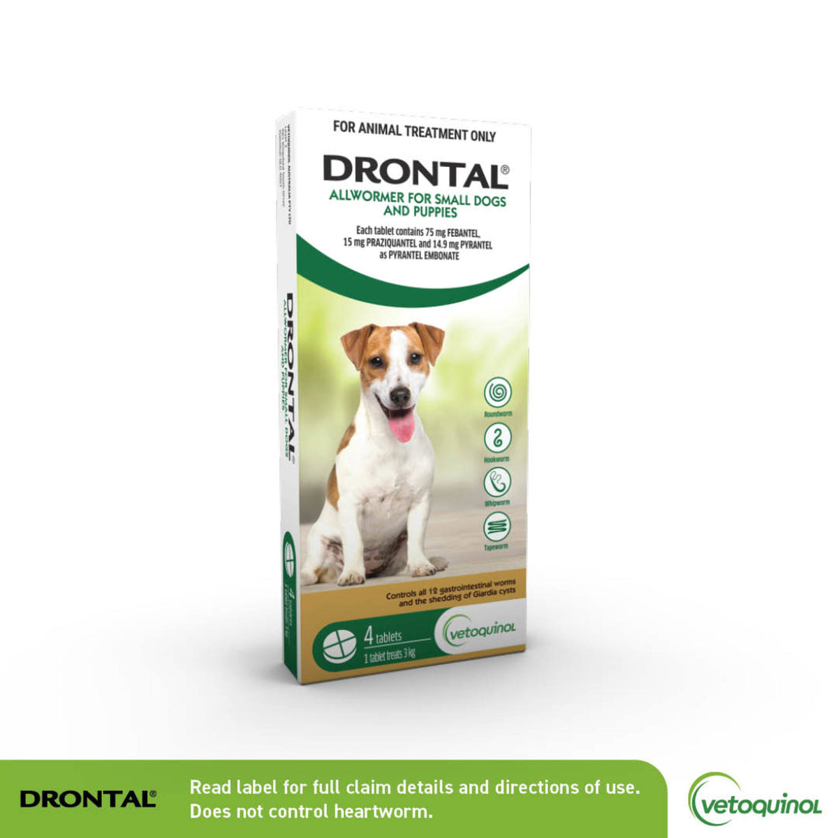 Drontal Allwormer Tablets for Small Dogs and Puppies, 4 Tablets