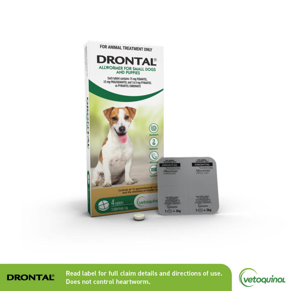 Drontal Allwormer Tablets for Small Dogs and Puppies, 4 Tablets