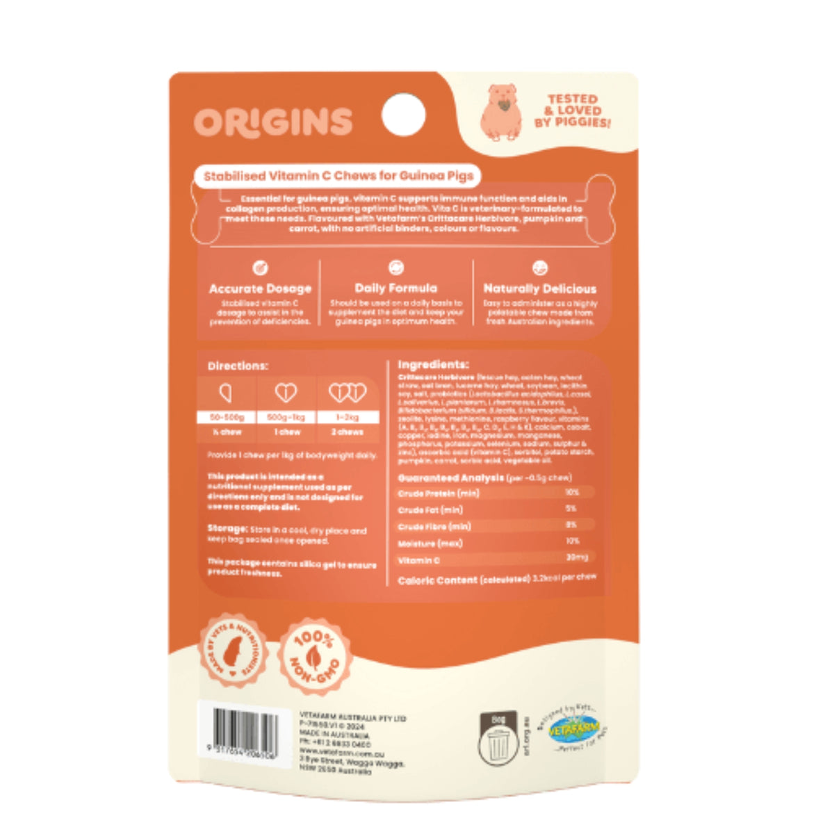 Vetafarm Origins Vita C Chews for Guinea Pigs - 60 Chews