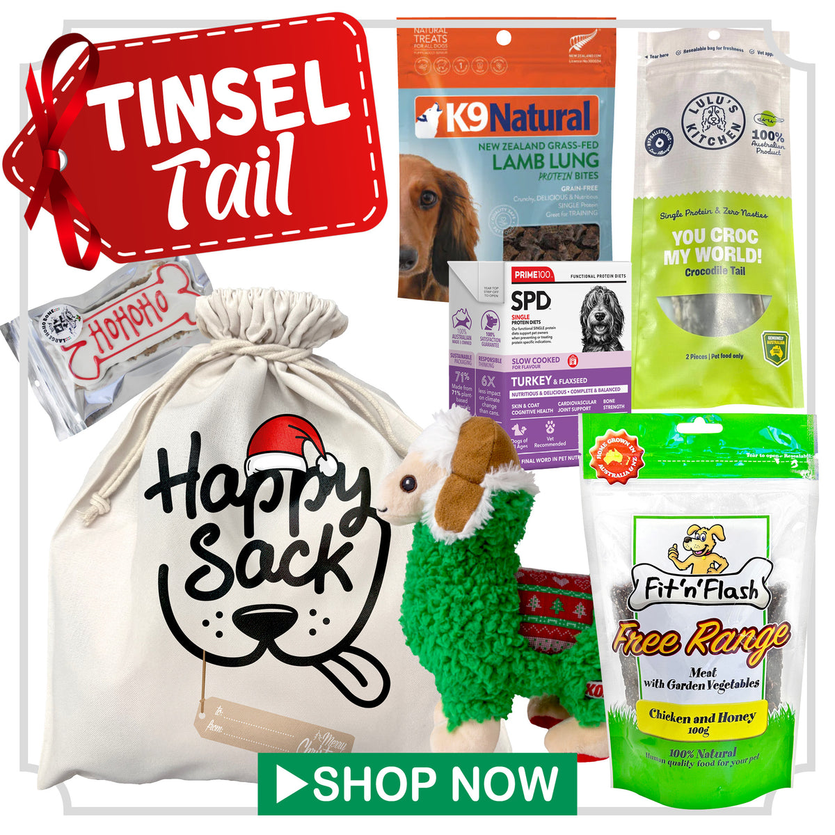 Tinsel Tail Christmas Happy Sack for Dogs