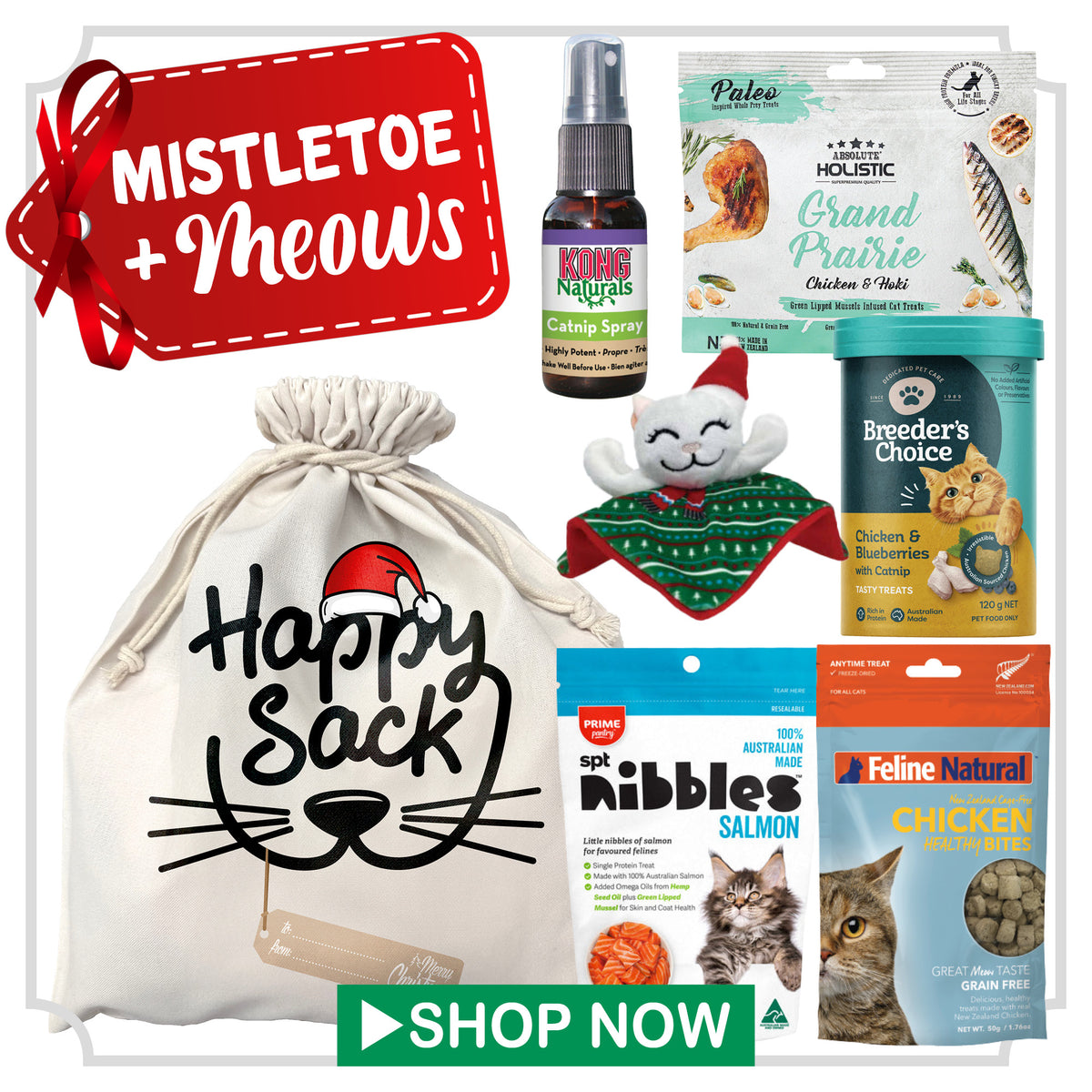 Mistletoe & Meows Christmas Happy Sack for Cats