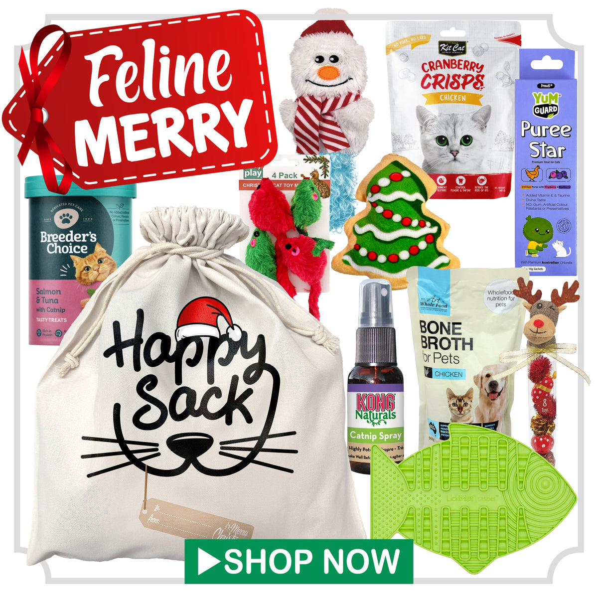 Feline Merry Christmas Happy Sack