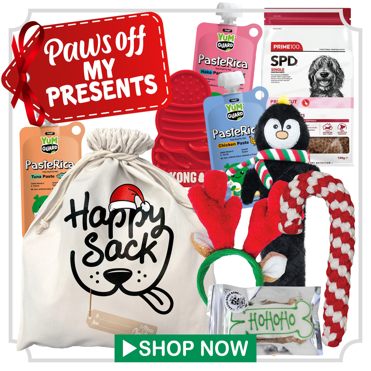 Paws Off My Presents Christmas Happy Sack for Dogs