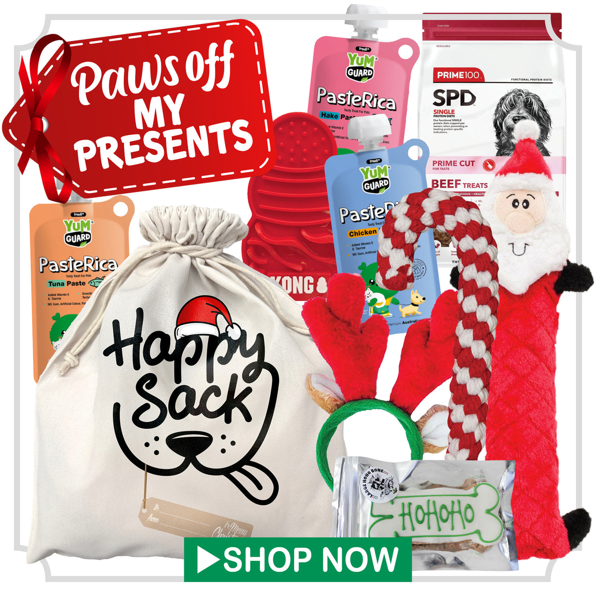 Paws Off My Presents Christmas Happy Sack for Dogs