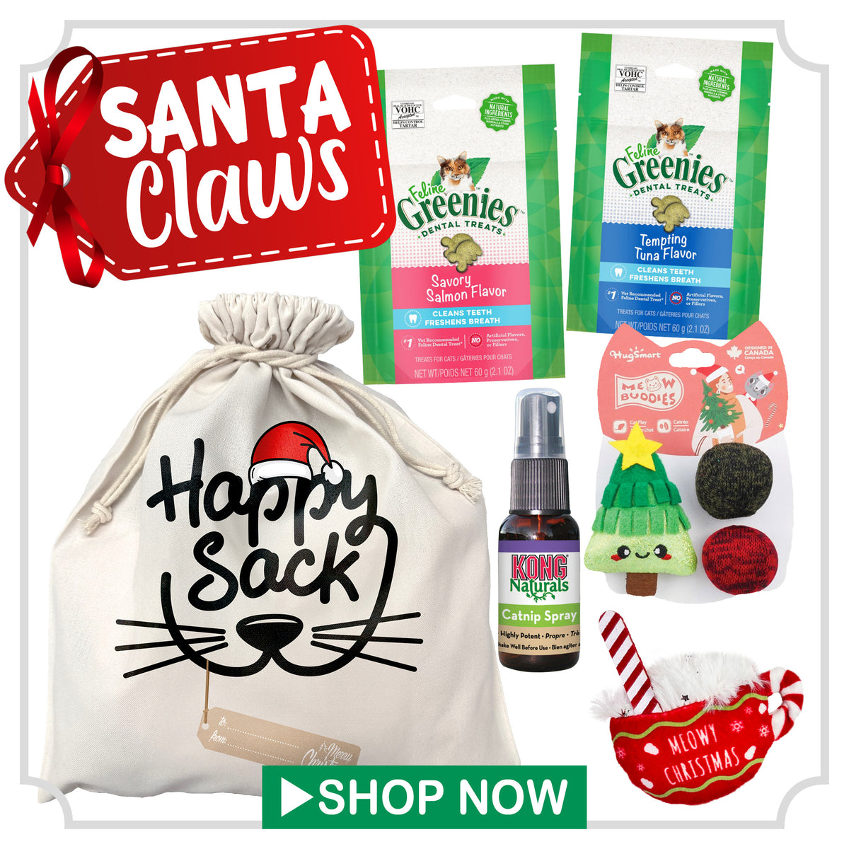 Santa Claws Christmas Happy Sack for Cats