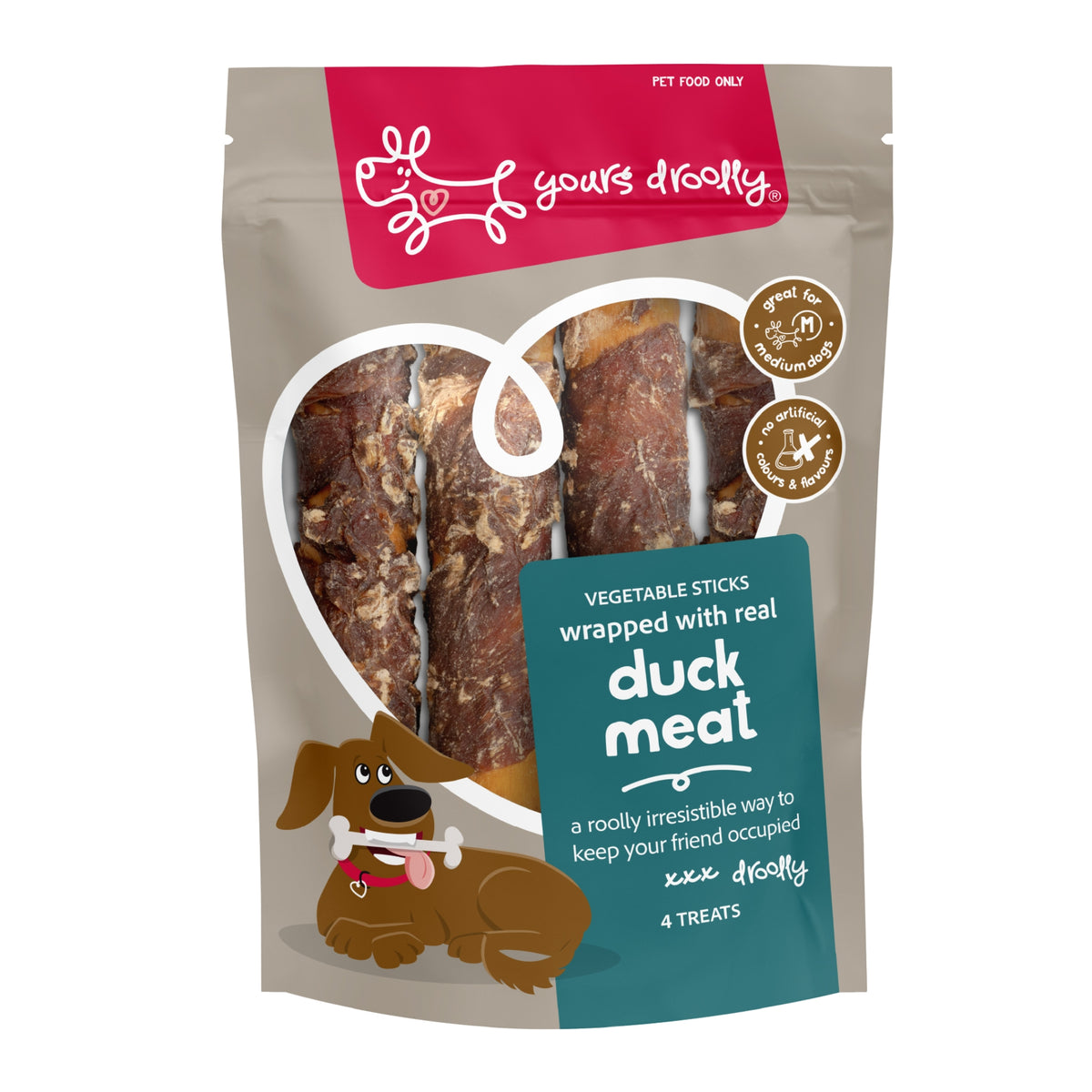 Yours Droolly Duck Wrapped Sticks Dog Treats