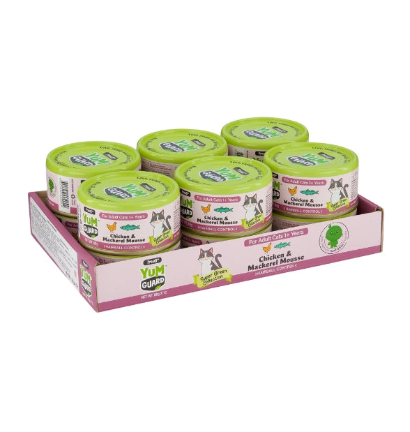 YumGuard Chicken & Mackerel Mousse Hairball Control for Adult Cats 80g x 12