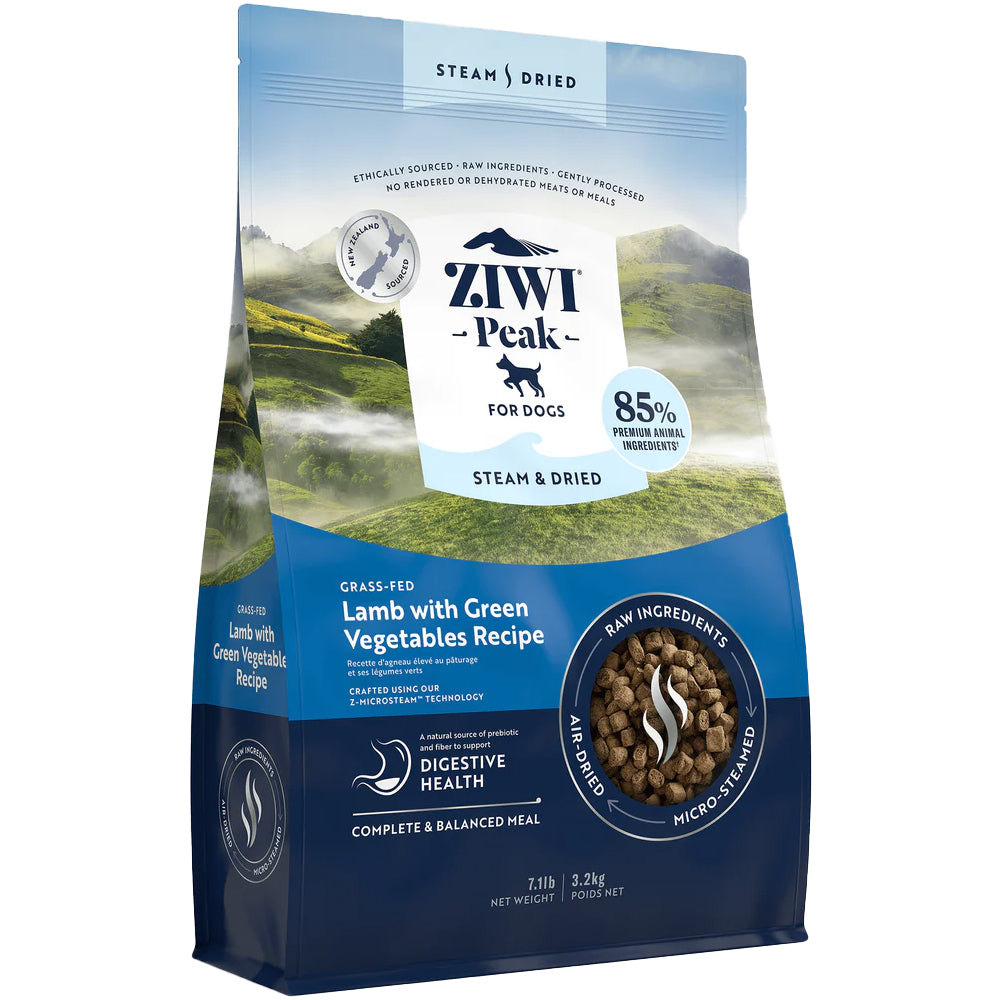 Ziwi Peak Steam &amp; Dried Grass-Fed Lamb with Green Vegetables Dry Dog Food