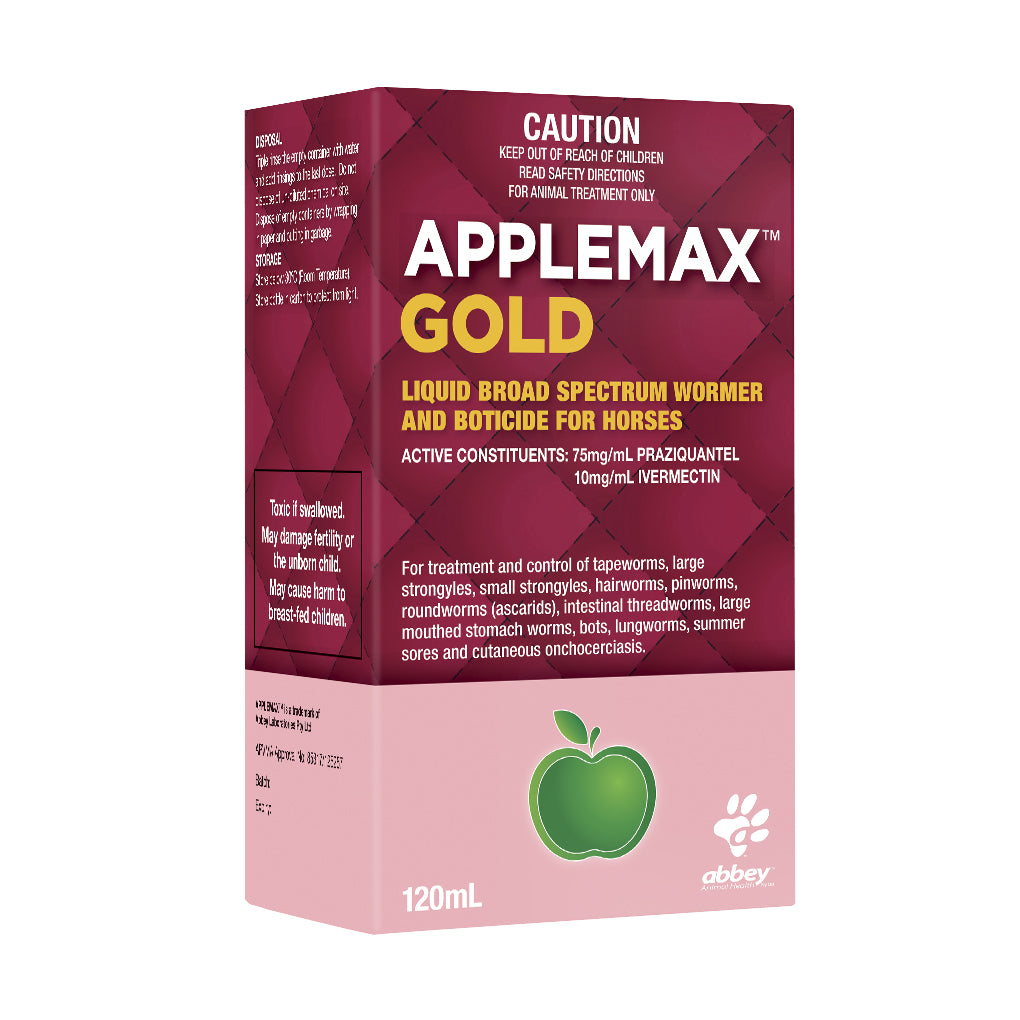Applemax Gold Liquid Broad Spectrum Wormer & Boticide for Horses 120mL ...