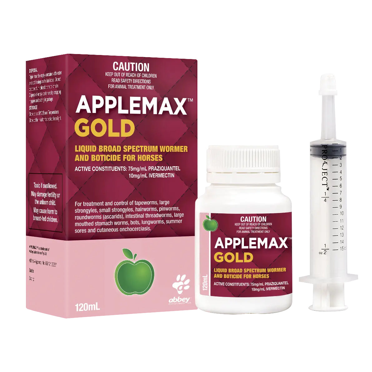 Applemax Gold Liquid Broad Spectrum Wormer & Boticide for Horses 120mL ...
