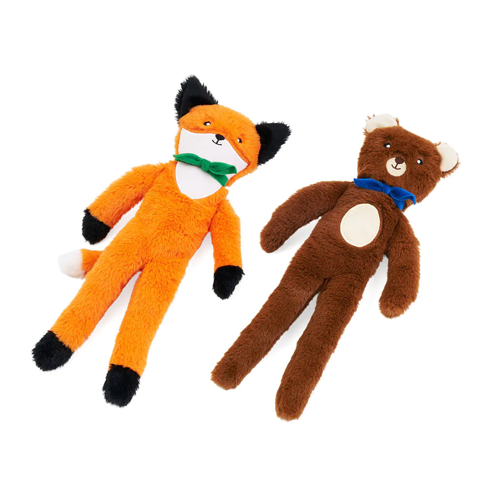 Zippy Paws Fluffy Peltz - Bear and Fox 2 Pack