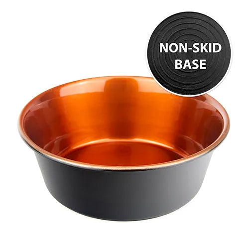 Stainless Steel Non Skid Dog Bowl - Black &amp; Copper