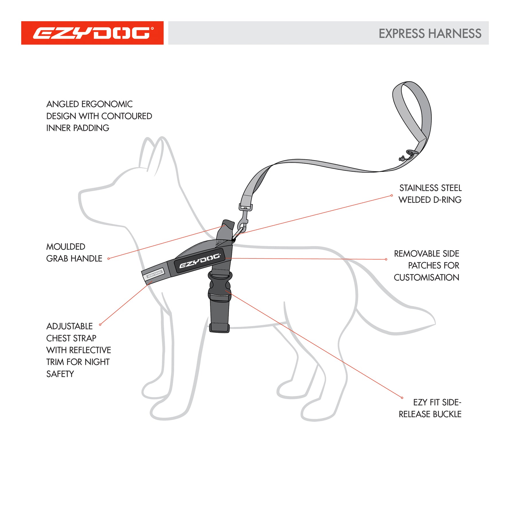 EzyDog Black Denim Express Harness