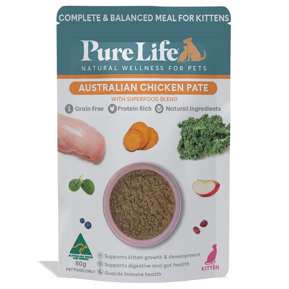 Pure Life Australian Chicken Pate For Kittens Wet Food 80g x 12