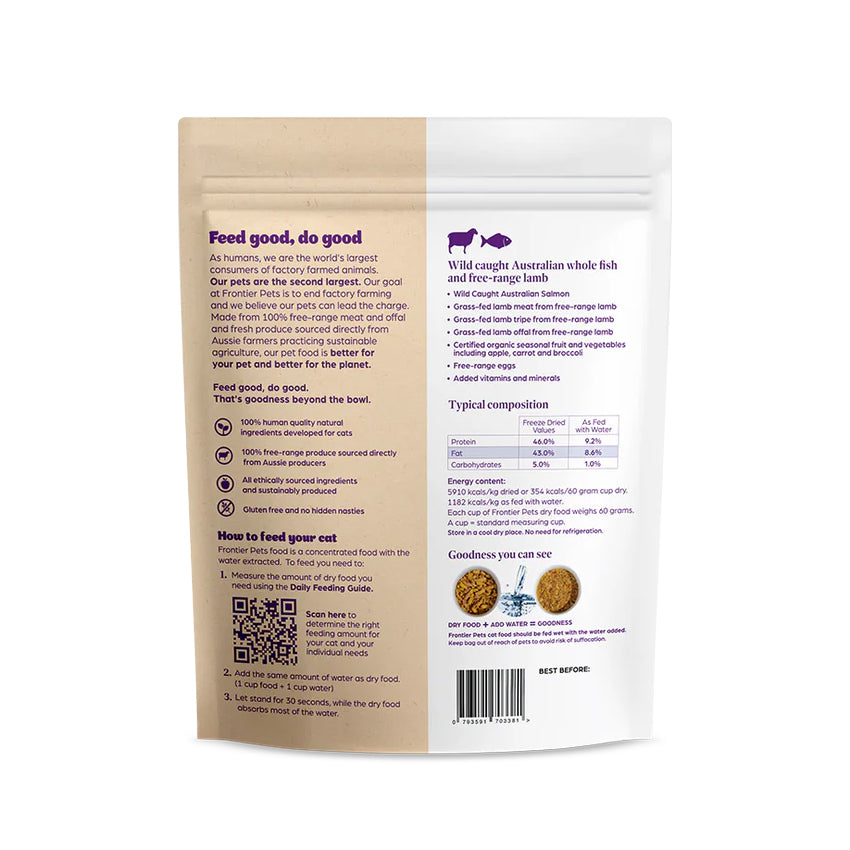 Frontier Pets Free-Range Lamb & Wild Caught Fish Raw Freeze-Dried Adult Cat Food