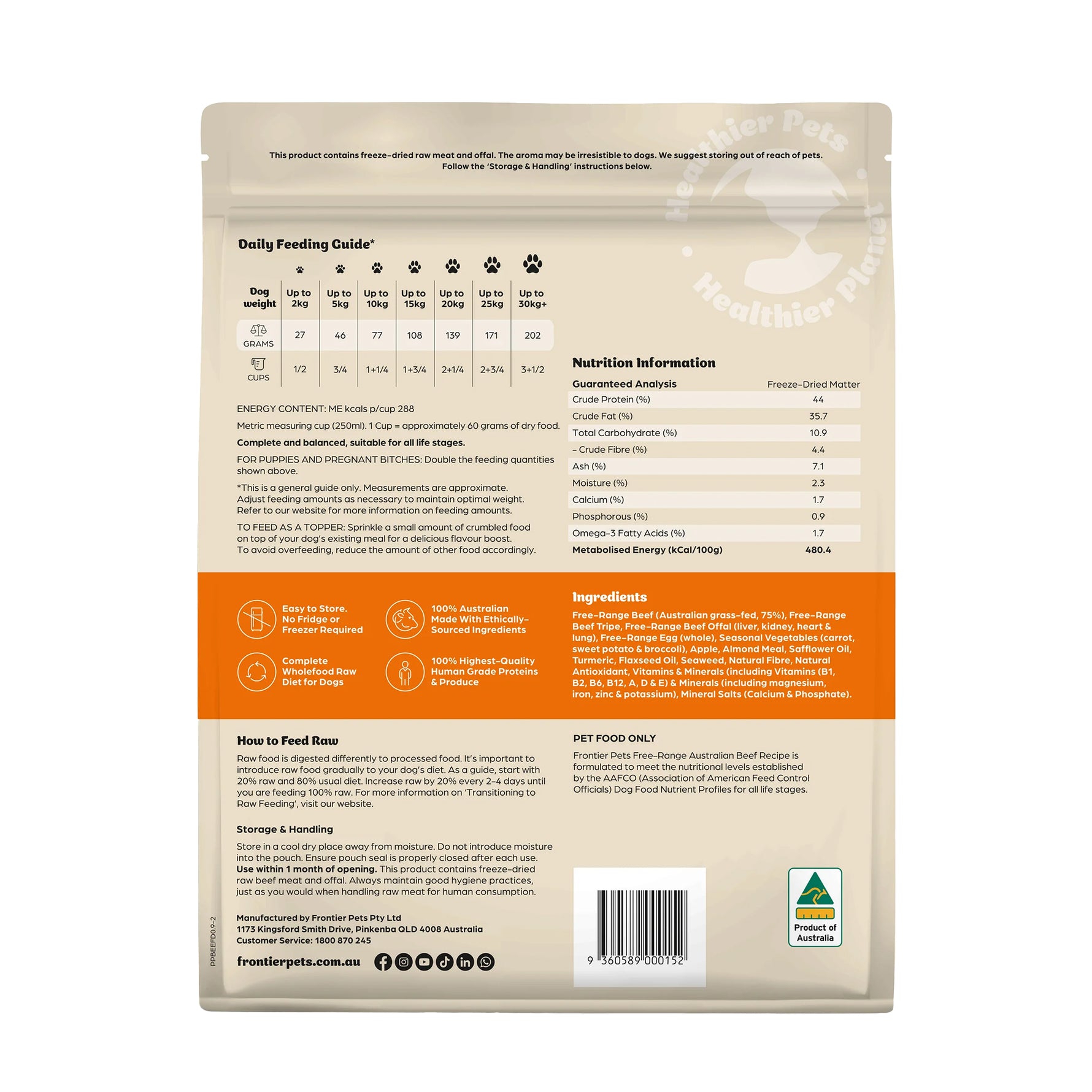 Frontier Pets Free-Range Beef Freeze-Dried Raw Adult Dog Food