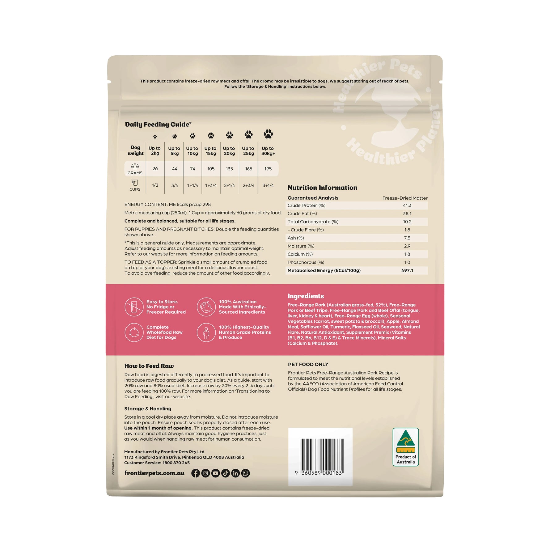 Frontier Pets Free-Range Pork Freeze-Dried Raw Adult Dog Food