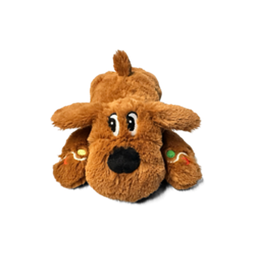 Gingerbread Droolly Dog plush dog toy, front view