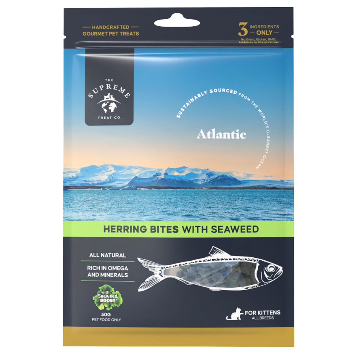 The Supreme Treat Co Herring Bites with Seaweed Treats for Kittens 50g