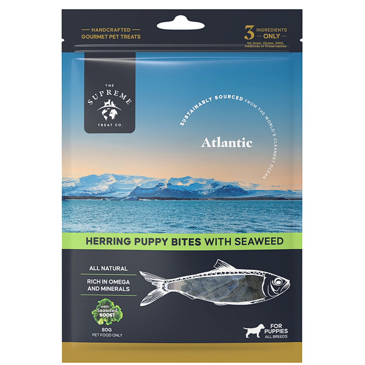 The Supreme Treat Co Herring Bites with Seaweed for Puppies 80g