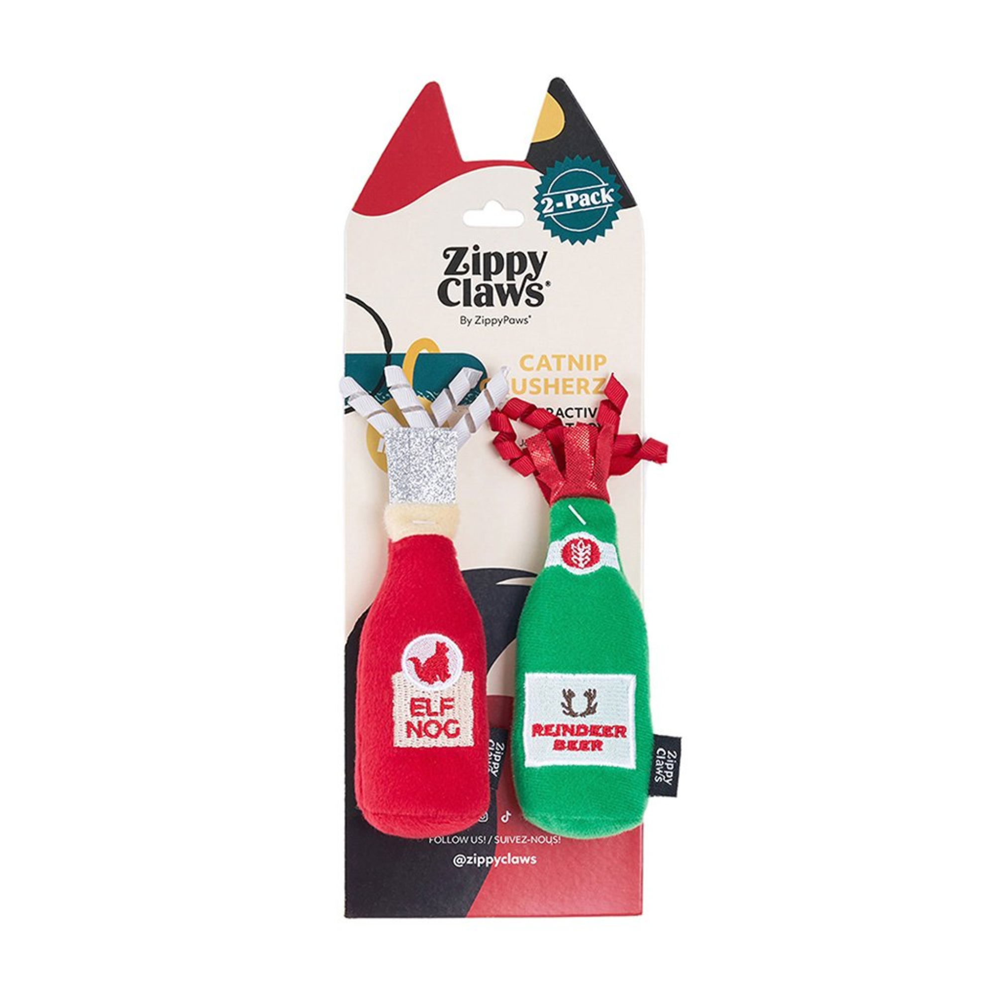 ZippyClaws Holiday Catnip Crushez 2pk - Reindeer Beer and Elf Nog