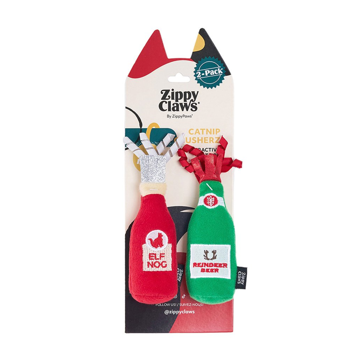 ZippyClaws Holiday Catnip Crushez 2pk - Reindeer Beer and Elf Nog